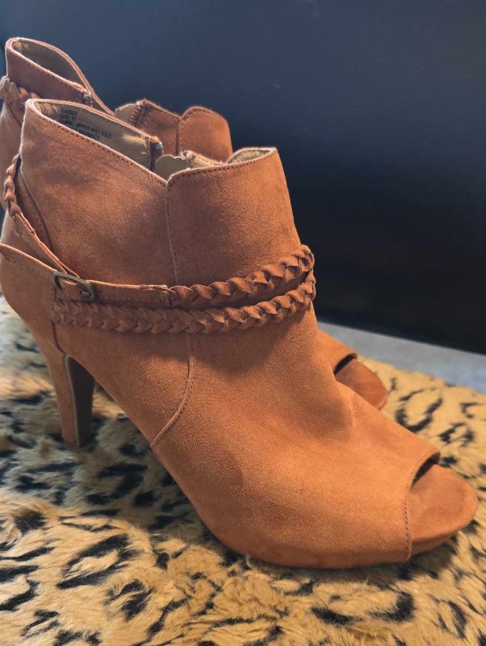 Madden Girl Burnt Orange Suede Peep-Toe Ankle Booties 4 Inch Heel